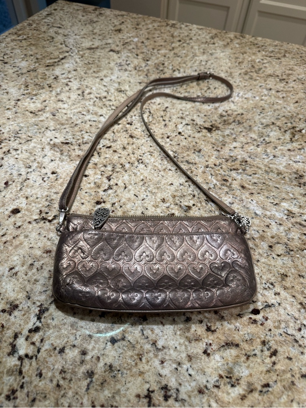 Brighton Metallic Quilted Heart Crossbody Bag / Wallet- Bronze